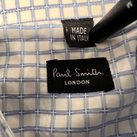 Paul Smith Shirt Mens 16/41 White Blue Check Geometric Button Down Formal Preppy - Picture 4 of 8